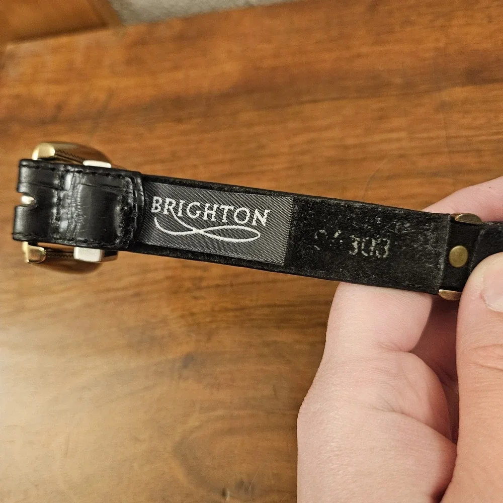 Brighton Black Leather Belt Mixed Metal Goldtone Snd Silvertone Size M/30‎